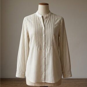 Lauren Ralph Lauren Cream and Navy Striped Button-Up Blouse